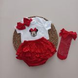MARS BABY Kız Bebek Kırmızı Minnie'li Fırfır Şort Etek Bodyli Kırmızı File Takımı