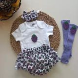 MARS BABY Kız Bebek Lila Böğürtlen Desenli Fırfırşort Etek Bandana Figürlü Çorap Set