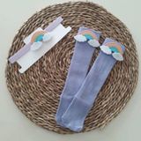 MARS BABY Kız Bebek Lila Gökkuşağı Figürlü Bandana ve Çorap Set