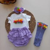 Mars Baby Kız Bebek Lila Potpori Fırfırşort Etek Bandana Çorap Takım - 3 - 6 Ay
