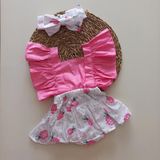 MARS BABY Kız Bebek Pembe Ananas Desenli Fırfırlı Salopet Bandana Takım
