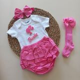 Mars Baby Kız Bebek Pembe Fuşya Barbie Figür Fırfırşort Etek Bandana Fiyonk Çorap Takım - 01P-Pembe - 6 - 9 Ay