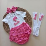 Mars Baby Kız Bebek Pembe Fuşya Barbie Fırfırşort Etek Bandana Çorap Takım - 01P-Pembe - 1 - 2 Yaş