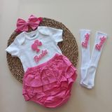 Mars Baby Kız Bebek Pembe Fuşya Barbie Fırfırşort Etek Bandana Çorap Takım - 01P-Pembe - 1 - 2 Yaş
