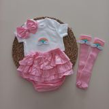 Mars Baby Kiz Bebek Pembe Gokkusakli Firfir Sort Etek Bodyli Corap Takimi