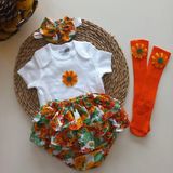 Mars Baby Kız Bebek Turuncu Ayçiçeği Desenli Fırfırşort Etek Badi Bandanalı Takım - 1 - 2 Yaş