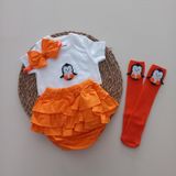 MARS BABY Kız Bebek Turuncu Penguen Fırfır Şort Etek Badili Çorap Takımı