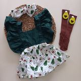 Mars Baby Kız Bebek Yeşil Avakado Desenli Salopet Bandana ve Kahverengi Figürlü Çorap Set - 12 - 18 Ay