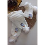 MARS BABY Kız Erkek Unisex Bebek Çocuk Ekru Krem Daisy Ördek Figürlü Ponponlu Atkı Bere Takımı