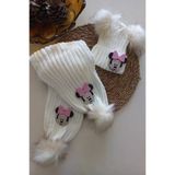 Mars Baby Kiz Erkek Unisex Bebek Cocuk Ekru Mickey Minnie Figurlu Ponponlu Atki Bere Takimi