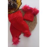 MARS BABY Kız Erkek Unisex Bebek Çocuk Kırmızı Ponponlu Atkı Bere Takımı