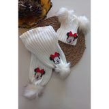 Mars Baby Kiz Erkek Unisex Bebek Cocuk Krem Minnie Figurlu Ponponlu Atki Bere Takimi
