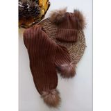 MARS BABY Kız Erkek Unisex Bebek Çocuk Taba Kahverengi Ponponlu Atkı Bere Takımı