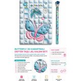 Mars Kırtasiye ve Oyuncak Kelebek Desenli 3D Kabartmalı Defter ve Taşlı Jel Kalem Seti
