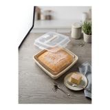 Mars Plastik Kare Kek Ve Börek Saklama Kabı 30x30 cm Tutacaklı Kilitli Kapaklı Pasta Poğaça Taşıma Kutusu Krem / Antrasit