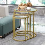Marsah Home Zigon Sehpa Takımı, Gold, Şeffaf Cam