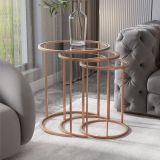 Marsah Home Zigon Sehpa Takımı, Yuvarlak, Bronz Metal Ayak