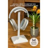 Marsel Dizayn Dekoratif Gamer Kulaklık Standı - Kulaklık Tutucu - Mermer Beyazı - Kış Temalı Anahtarlık Hediyeli - 24 cm - Beyaz - Siyah
