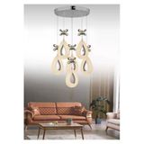 Marsel Lighting Yagmur Model 6'Lı Krom 3 Renk Modu Ledli Kristal Taşlı Modern Salon Mutfak Oturma Odası Led Avize
