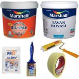 Marshall Bohem Gri 2.5 lt SilPak Silikonlu Duvar Boyası Marshall 3.5 kg Tavan Boyası ve 4 Parça Boyama Seti
