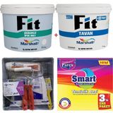 Marshall Fit Silikonlu İpek Mat Silinebilir Duvar Boyası 3.5 kg + Marshall Fit Extra Tavan Boyası 3.5 kg + Duvar Boyama Seti - Yağmur Bulutu