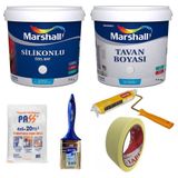 Marshall Kristal 2.5 lt SilPak Silikonlu Duvar Boyası Marshall 3.5 kg Tavan Boyası ve 4 Parça Boyama Seti
