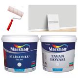 Marshall Özel Mat Duvar 15Lt/20Kg+Tavan Boyası 10Kg-Tütsü Açık Gri-Silikonlu-Su Bazlı-Silinebilir
