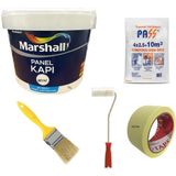 Marshall Su Bazlı Kokusuz Amerikan Panel Kapı Boyası Su Bazlı 1 Lt - 6 Parça Boyama Seti - 1 L+Boyama Seti - Beyaz