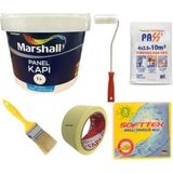 Marshall Su Bazlı Kokusuz Amerikan Panel Kapı Boyası Su Bazlı 1 Lt - 6 Parça Boyama Seti - Avokado - 1 L+ Boyama Seti
