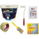 Marshall Su Bazlı Kokusuz Amerikan Panel Kapı Boyası Su Bazlı 1 Lt - 6 Parça Boyama Seti - Şifon - 1 L+ Boyama Seti