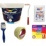 Marshall Su Bazlı Kokusuz Amerikan Panel Kapı Boyası Su Bazlı 2,5 Lt - 6 Parça Boyama Seti - 2.5 L+ Boyama Seti - Lokum