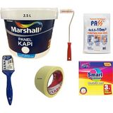 Marshall Su Bazlı Kokusuz Amerikan Panel Kapı Boyası Su Bazlı 2,5 Lt - 6 Parça Boyama Seti - 2.5 L+ Boyama Seti - Meteor