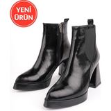MARSHETTA Forte Model Siyah Sivri Burun Platform Topuklu Yandan Fermuarlı Kadın Bot