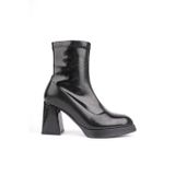 Marshetta Shoes Flessa Model Siyah Sivri Burun Platform Topuklu Yandan Fermuarlı Kadın Streç Bot