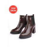 Marshetta Shoes Forte Model Kahverengi Sivri Burun Platform Topuklu Yandan Fermuarlı Kadın Bot