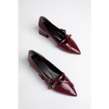 Marshetta Shoes Lizbon Model Toka Detaylı Bordo Rugan Sivri Burun Kare Topuklu Babet Kadın Ayakkabı