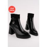Marshetta Shoes Mira Model Siyah Sivri Burun Platform Topuklu Yandan Fermuarlı Kadın Bot