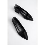 Marshetta Shoes Shine Model Kadın Siyah Parlak Abiye Sivri Burun Kare Topuklu Babet Kadın Ayakkabı