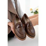 Marshetta Shoes Velora Model Kahverengi Cilt Rugan Detaylı Kadın Loafer Günlük Ayakkabı Makosen