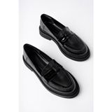 Marshetta Shoes Velora Model Siyah Cilt Rugan Detaylı Kadın Loafer Günlük Ayakkabı Makosen