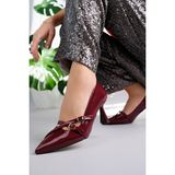 MARSHETTA Stiletza Model Kadın Siyah Rugan Toka Detaylı Sivri Burun Stiletto Topuklu Ayakkabı - 00Bordo