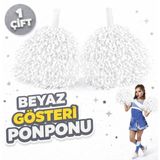 Marsilyan 1 Çift ( 2 Adet ) Beyaz Renk 23 Nisan 19 Mayıs 29 Ekim Okul Gösteri Ponponları Ekstra Dolgun - Renkli - standart