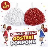 Marsilyan 1 Çift ( 2 Adet ) Kırmızı-Beyaz Renk 23 Nisan 19 Mayıs 29 Ekim Okul Gösteri Ponponları Ekstra Dolgun - Renkli - standart