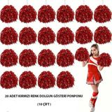 Marsilyan 10 Çift ( 20 Adet ) Kırmızı Renk 23 Nisan 19 Mayıs 29 Ekim Okul Gösteri Ponponları - Renkli - standart