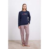 Marsilyan %100 Pamuklu Uzun Kol Sweatshirt ve Ekose Pantolon Pijama Takımı - Lacivert