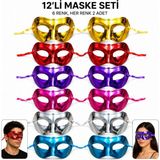 Marsilyan™- 1239LI Metalik Venedik Parti Maskesi Seti – 6 Renk Karışık - Renkli - standart
