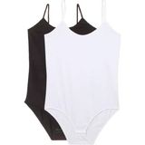 Marsilyan 2 Adet Battal Beden Ip Askılı Kadın Çıtçıtlı Body Siyah Beyaz - Renkli - 2XL