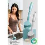 Marsilyan 2'li Mutfak Lavabo ve Tencere Fırçası Seti - Çizmez Kıl Yapılı Ergonomik Bulaşık Yıkama Fırçası - Renkli