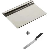 Marsilyan 2li Set Hamur Şekillendirici Eğik Pasta Spatulası +Metal Hamur Kesici Kazıyıcı Spatula - standart
