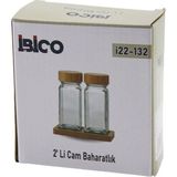 Marsilyan 2pcs Bambu Kapaklı Cam Tuzluk - Biberlik - Baharatlık 120ML (K95) - Renkli - standart